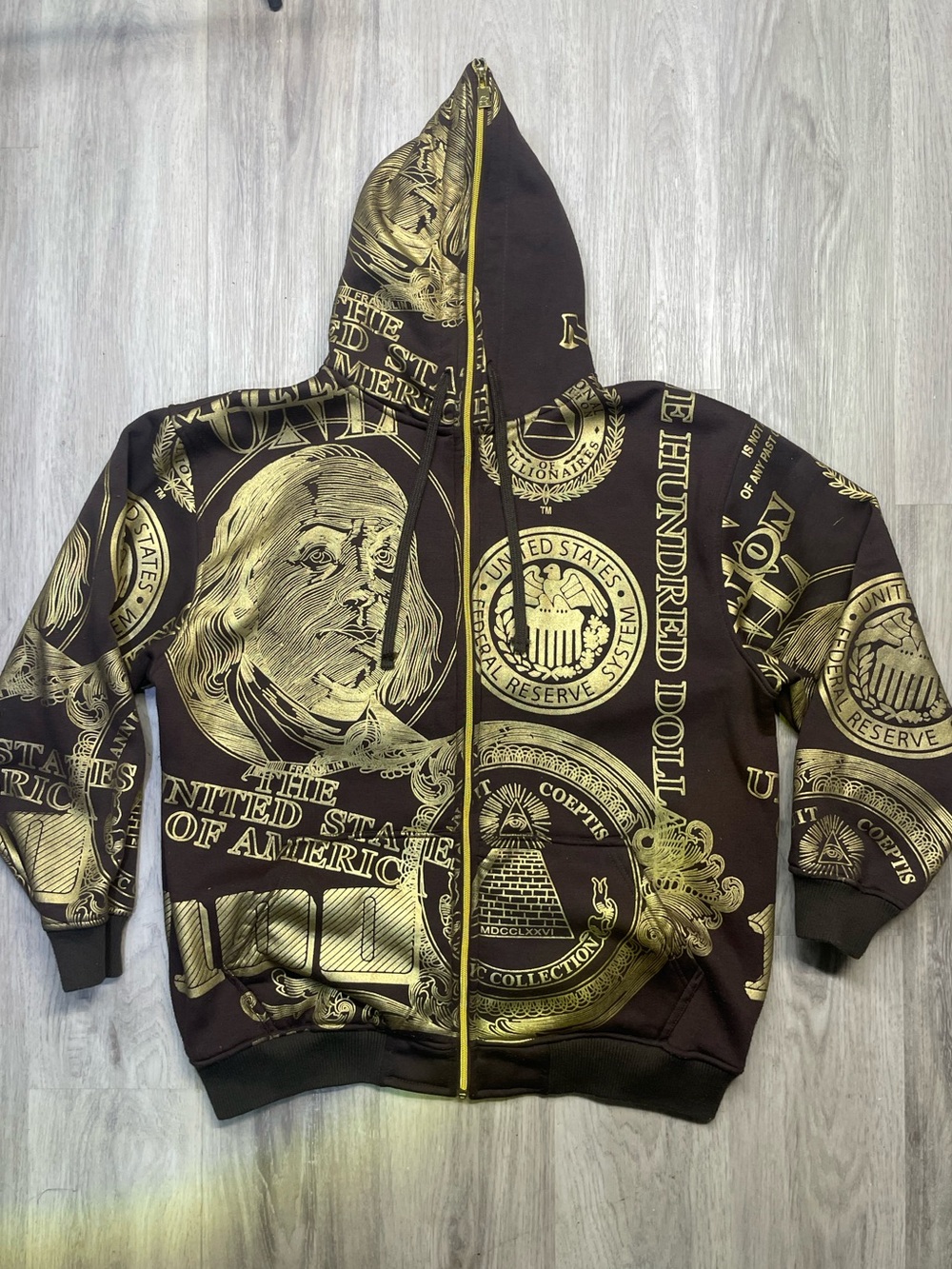 VTG Mecca Jeans All-Over Money Print Full Zip Hoodie